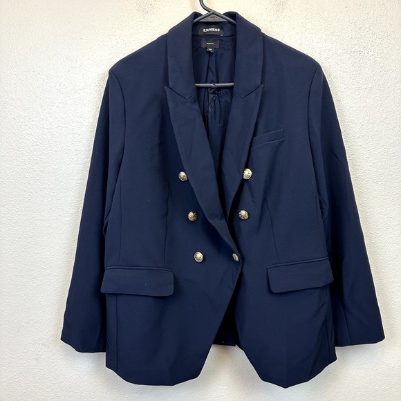 EXPRESS Super Soft Twill Peak Lapel Double Breasted Blazer Navy Blue Size XL - Picture 1 of 9